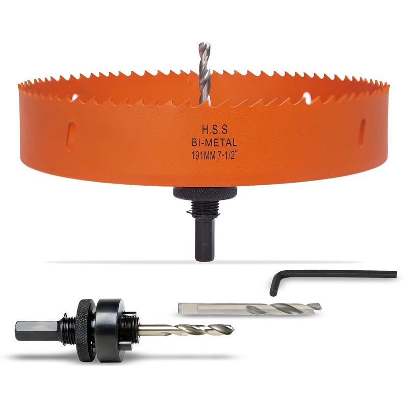 VIKITON 7.5 Inch Hole Saw with Arbor for Metal Wood Plastic, 7-1/2 in Bi-Metal Hole Cutter for Different Project with Smooth and Flat Drilling Edge, Fast Chip Removal,Lighter and Portable - Image 1